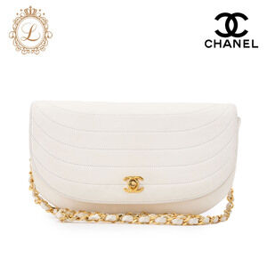 Chanel shoulder bag half moon white lambskin chain strap